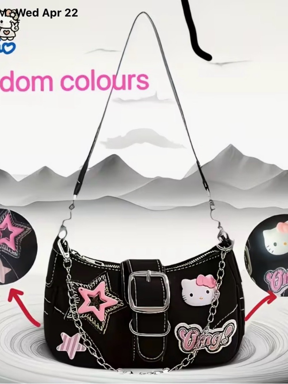 Sanrio Hello Kitty Y2K Shoulder Bag Black Kawaii Purse Chain Strap Cute Mini Bag - Picture 9 of 9